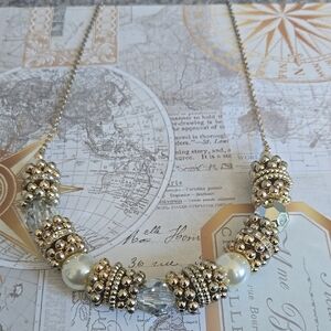 Erica Lyons Gold-Tone Beaded Necklace with Clear Crystals and Pearl Accents